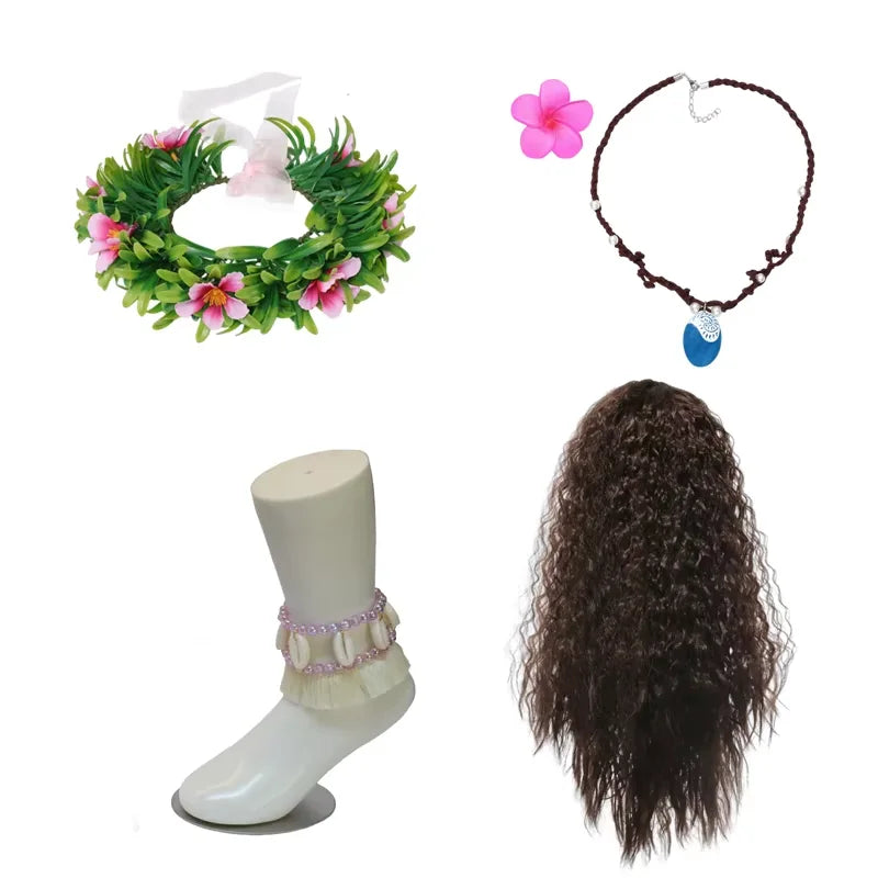 Girls Outfit Cosplay Children's Costume Party Princess Dress Summer Casual Beach Dress Necklace Wig Set Party Dresses For Girls