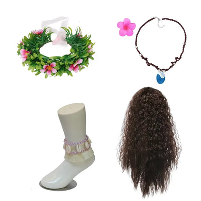 Girls Outfit Cosplay Children's Costume Party Princess Dress Summer Casual Beach Dress Necklace Wig Set Party Dresses For Girls