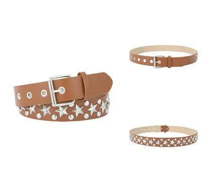 Silver Star Rivet Belt Unisex Fashion Trendy All-Match Jeans Accessories Girdle Hip Hop Punk Y2k Girls Black Pu Waistband