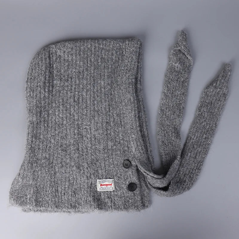 Korean Knitted Balaclava Hat Women's Winter Warm Scarf Integrated Hooded Scarf Knitted Wool Beanie Cap