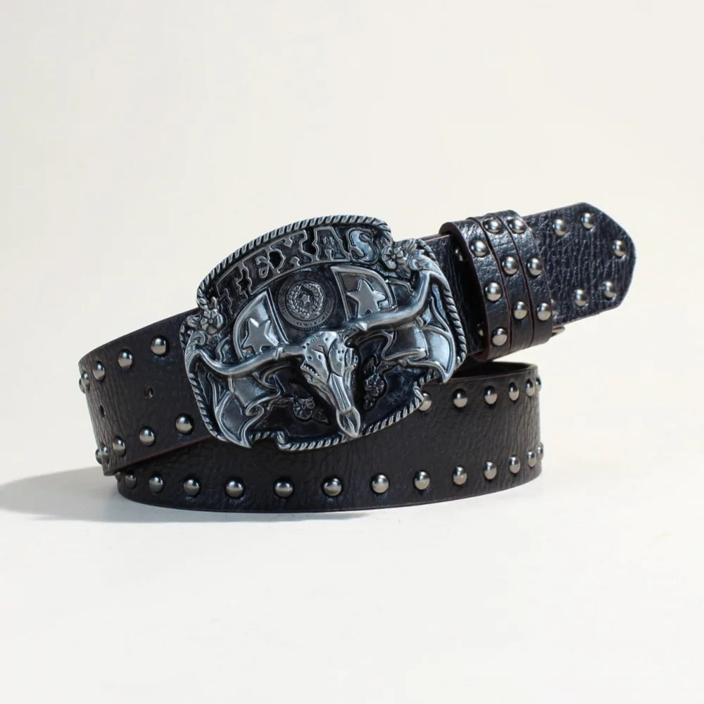 Black Punk Style PU Leather Belt with Metal Studs Unisex Gothic Fashion Accessory