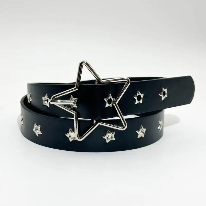 Pentagram Eye Rivet Belt Goth Style Double Pin Buckle Man/woman Fashion Casual Punk Style Pu Leather Waistband For Jeans Y2KBelt