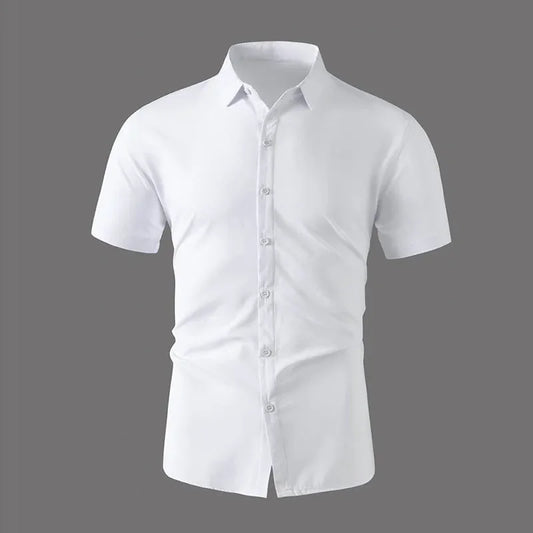 New Men's Business Casual Solid Color Short Sleeved Shirt for Summer Fashion No Ironing Comfortable and Versatile Top