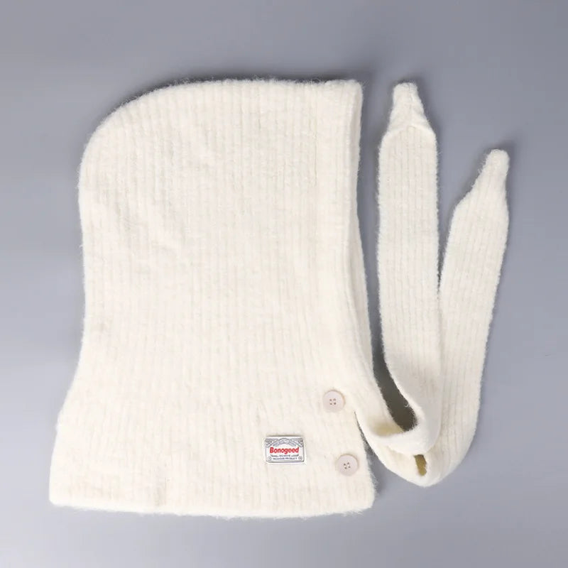 Korean Knitted Balaclava Hat Women's Winter Warm Scarf Integrated Hooded Scarf Knitted Wool Beanie Cap