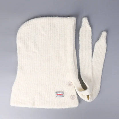 Korean Knitted Balaclava Hat Women's Winter Warm Scarf Integrated Hooded Scarf Knitted Wool Beanie Cap