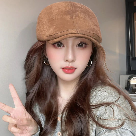 Vintage Suede Beret Hat for Women Autumn Winter Warm Forward Cap Retro Brown Newsboy Caps Girls Painter Artist Cap
