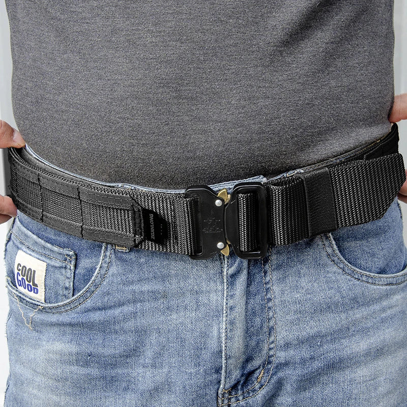5cm Men Tactical Belt with Inner, Metal Buckle Quick Release Laser Cut MOLLE Combat Two in One Battle Belt