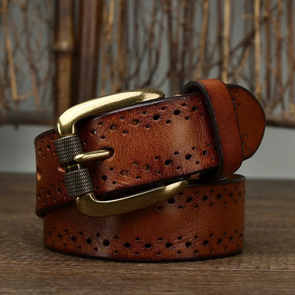 Women Trendy Vintage Breathable Genuine Leather Belt for Men Stylish Waistband