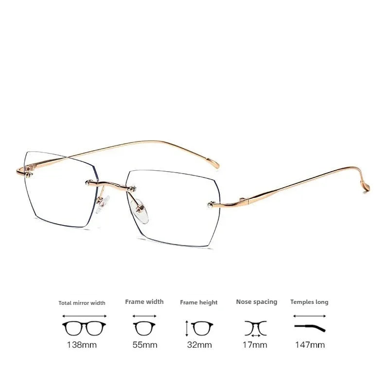 Luxury Rimless Myopia Glasses for Women Men Ultralight Near Sight Glasses Blue Light Blocking Eye Protection Eyeglasses 0 To-4.0