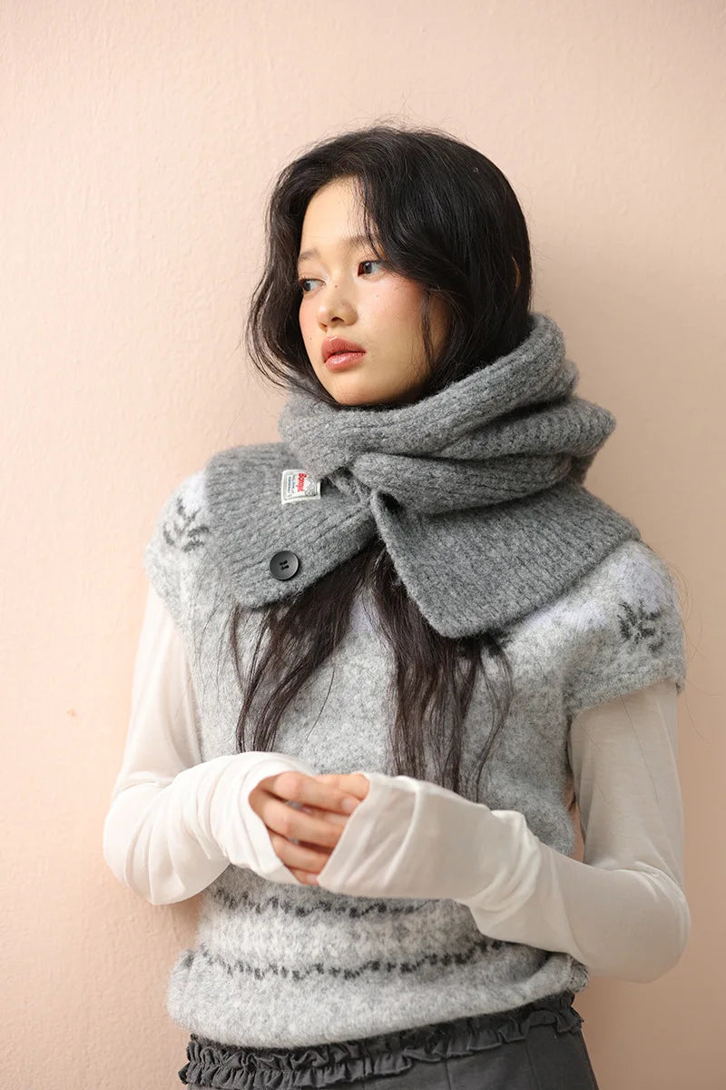 Korean Knitted Balaclava Hat Women's Winter Warm Scarf Integrated Hooded Scarf Knitted Wool Beanie Cap