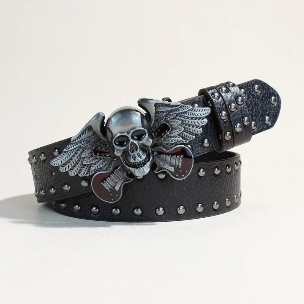 Black Punk Style PU Leather Belt with Metal Studs Unisex Gothic Fashion Accessory