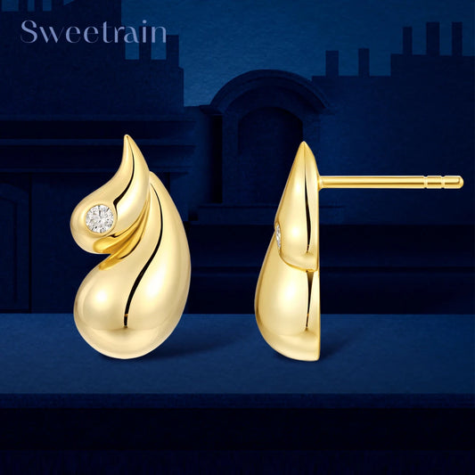 925 Sterling Silver 18k Gold Plated Water Drop Earrings For Women 2.5mm Moissanite Stud Earrings Vintage Chunky Popular Ear