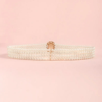 1 Piece With White Pearl Belt Elastic Oval Buckle Fashion Women's Waist Chain