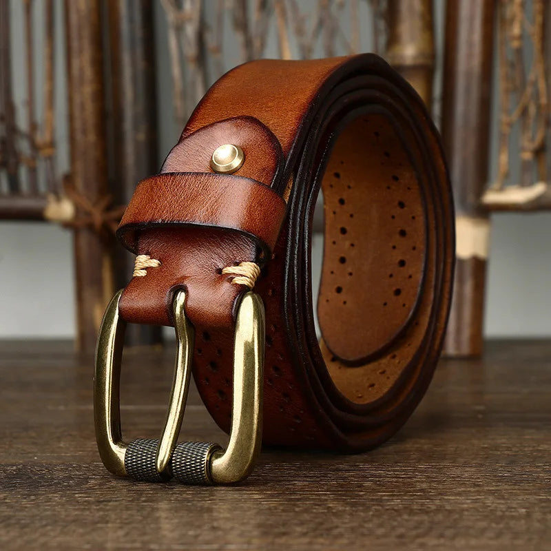 Women Trendy Vintage Breathable Genuine Leather Belt for Men Stylish Waistband