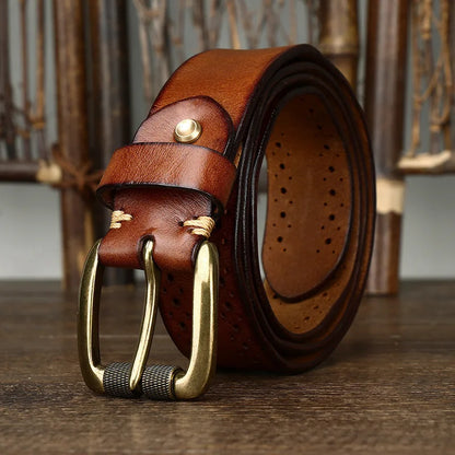 Women Trendy Vintage Breathable Genuine Leather Belt for Men Stylish Waistband