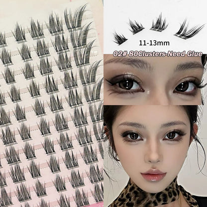Cat Style Glue Free False Eyelashes Single Cluster Lightweight Eyelashes Self Adhesive No Glue Lashes Segmented Natural Eyelashe