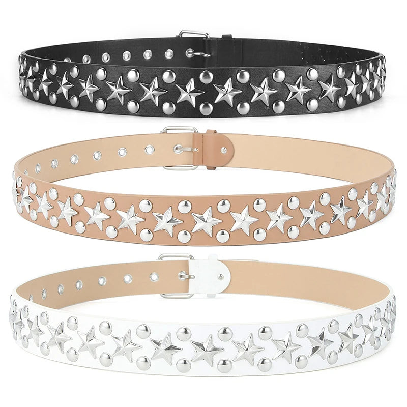 Silver Star Rivet Belt Unisex Fashion Trendy All-Match Jeans Accessories Girdle Hip Hop Punk Y2k Girls Black Pu Waistband