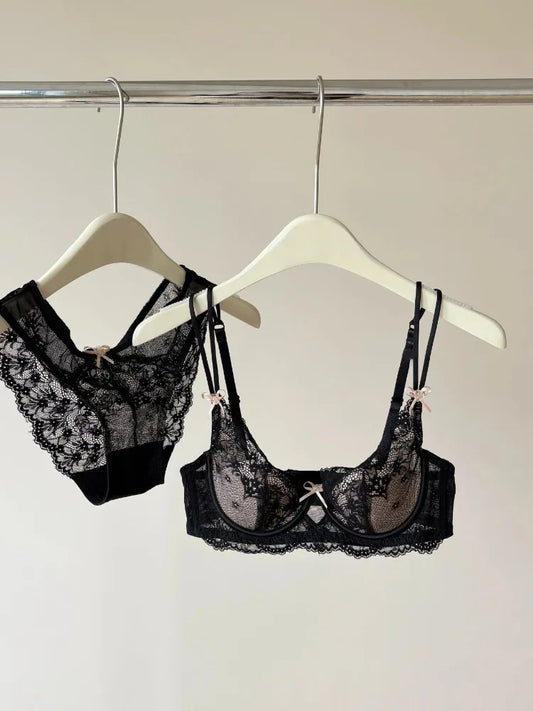 YUQI Plus Size Women's French Lingerie Set: Anti-Sag Demi Bra, Slimming Support & Soft Underwire for Large Bust - Sexy Half Cup