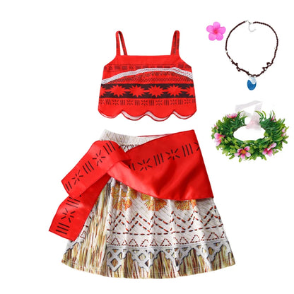 Girls Outfit Cosplay Children's Costume Party Princess Dress Summer Casual Beach Dress Necklace Wig Set Party Dresses For Girls