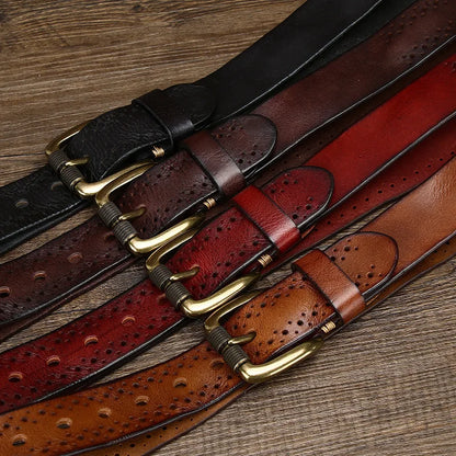 Women Trendy Vintage Breathable Genuine Leather Belt for Men Stylish Waistband