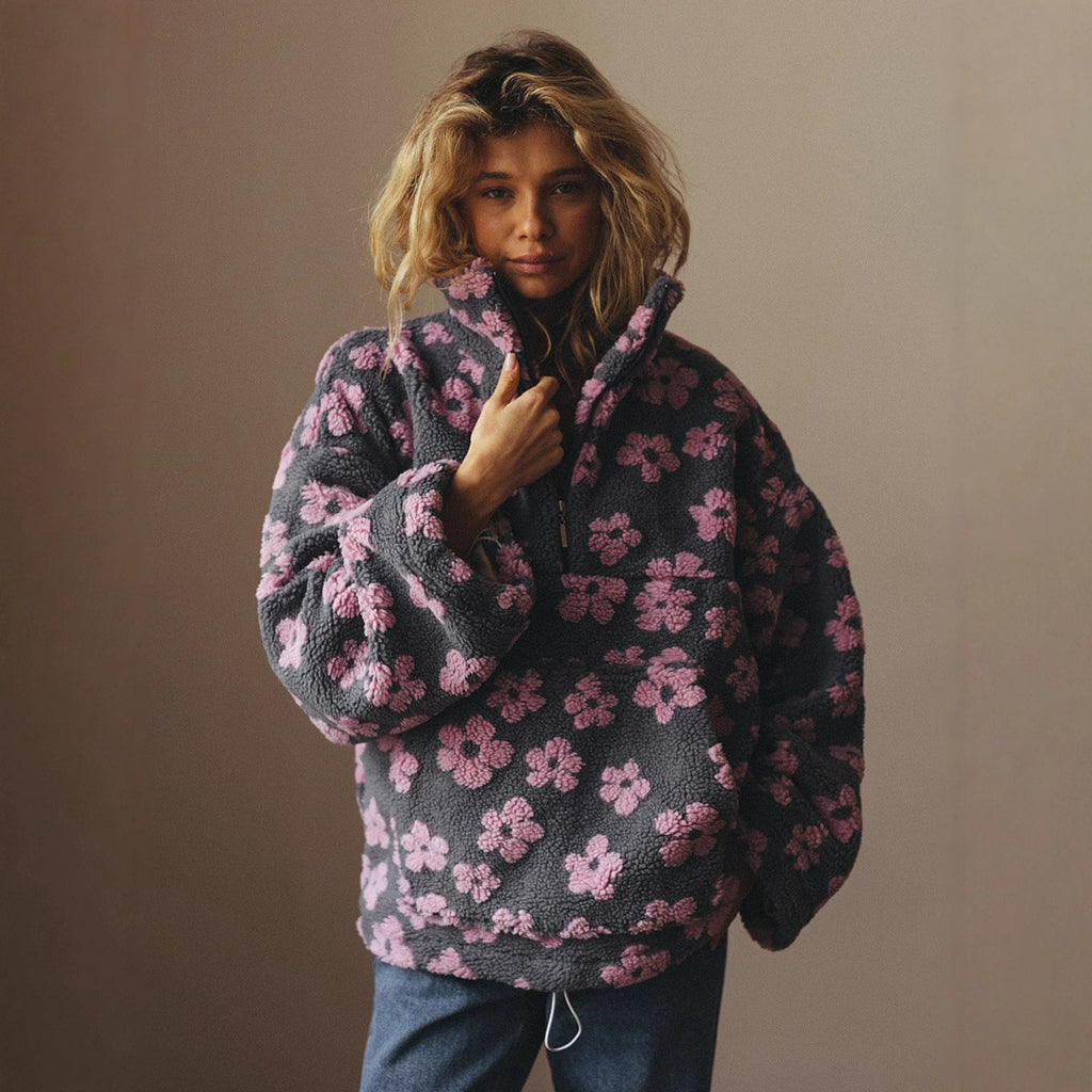 Lambskin Floral Zip-Up Sweatshirt