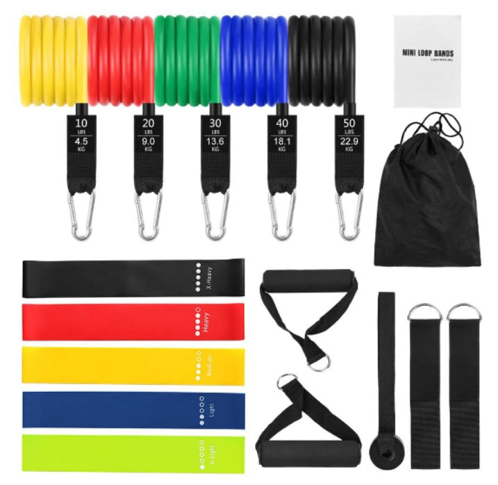 11-Piece Resistance Band Set - Home Workout Equipment for Men & Women
