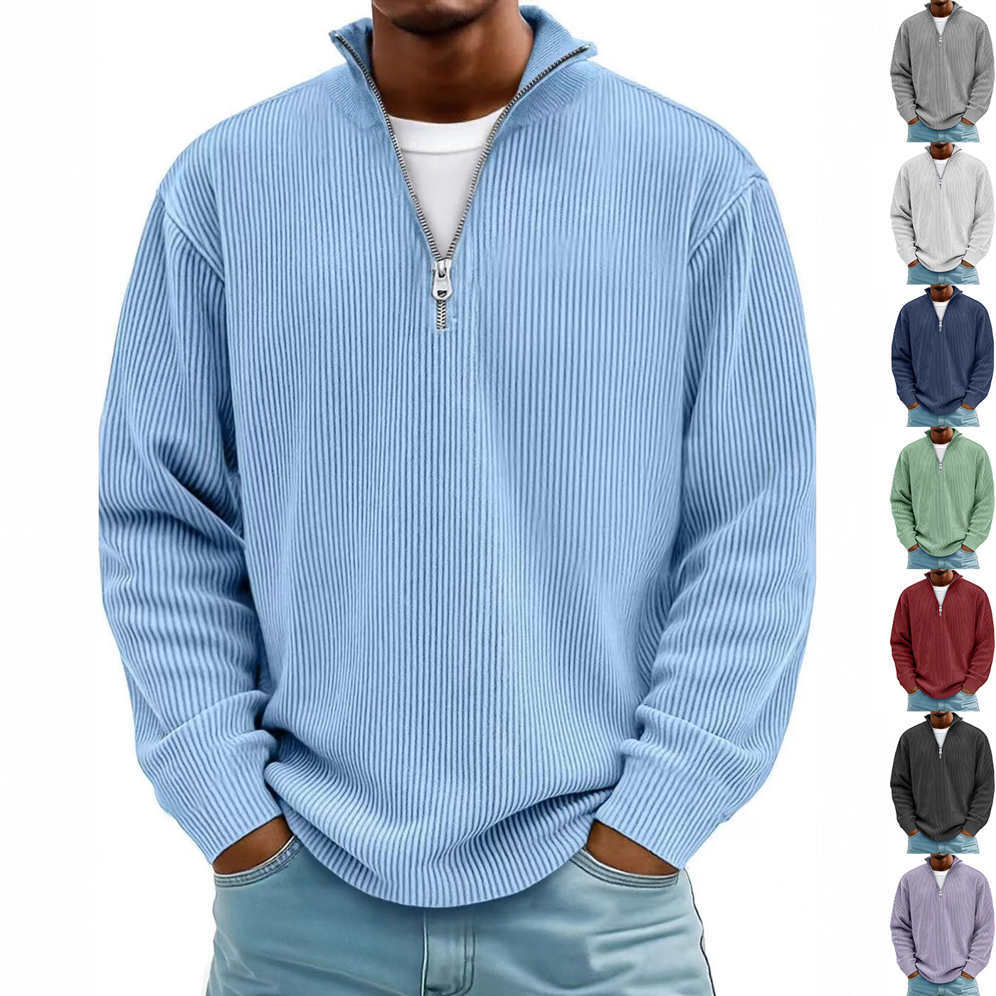 Corduroy Zipper Polo Sweatshirt