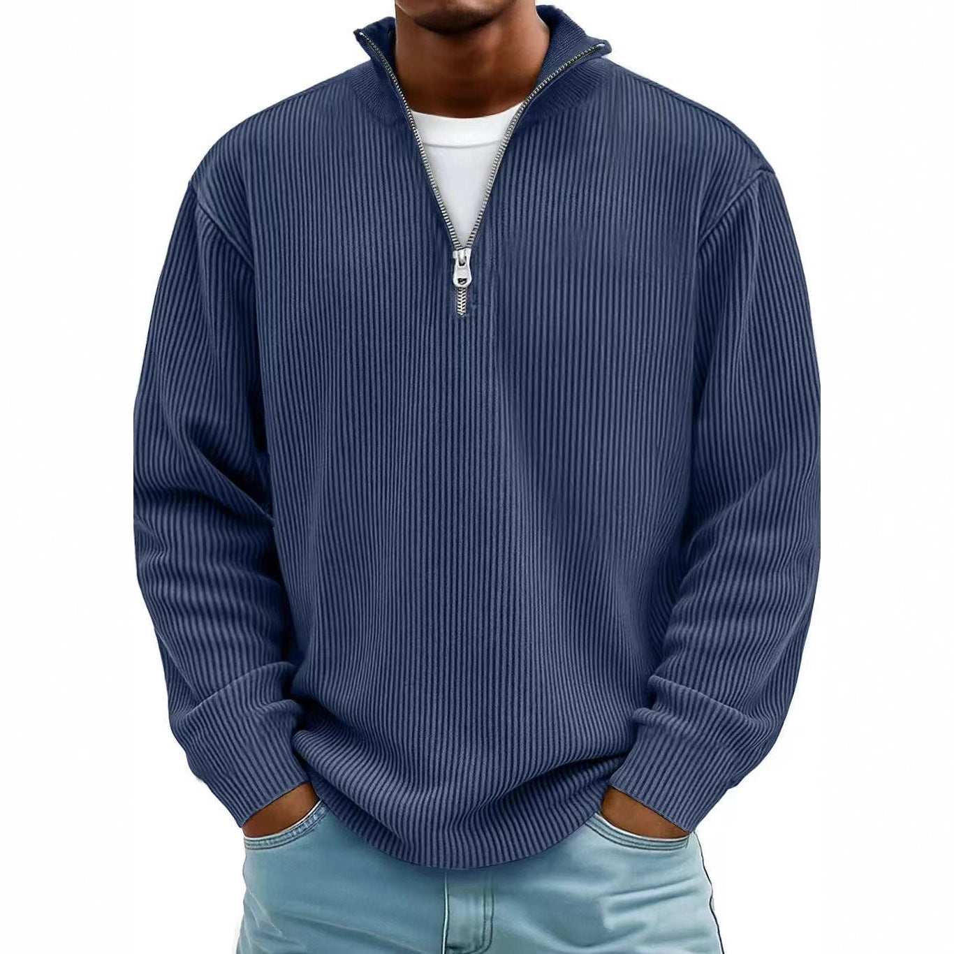 Corduroy Zipper Polo Sweatshirt