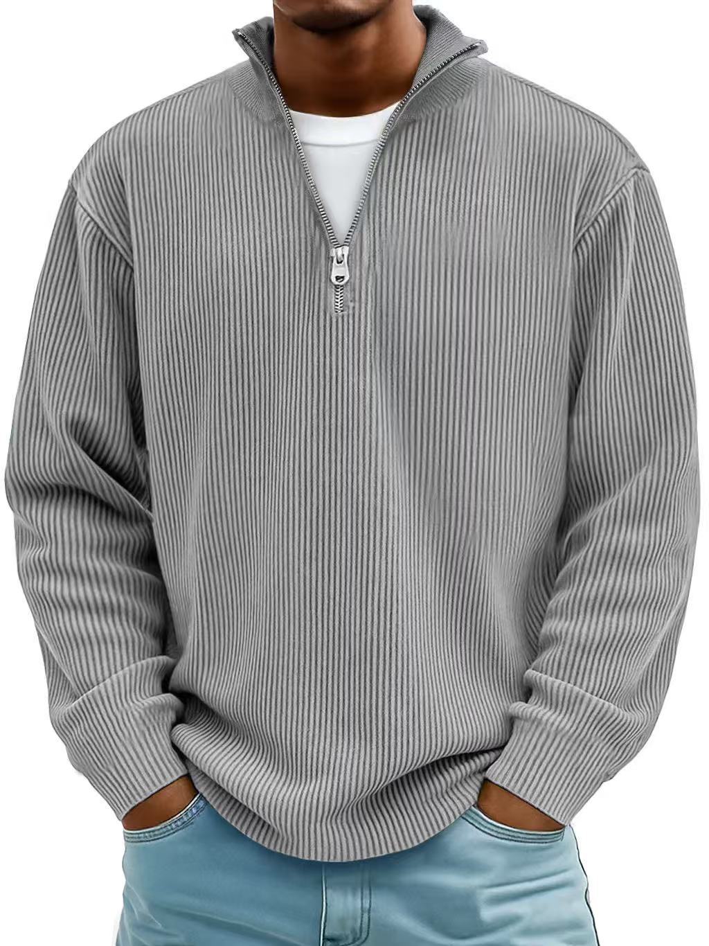 Corduroy Zipper Polo Sweatshirt