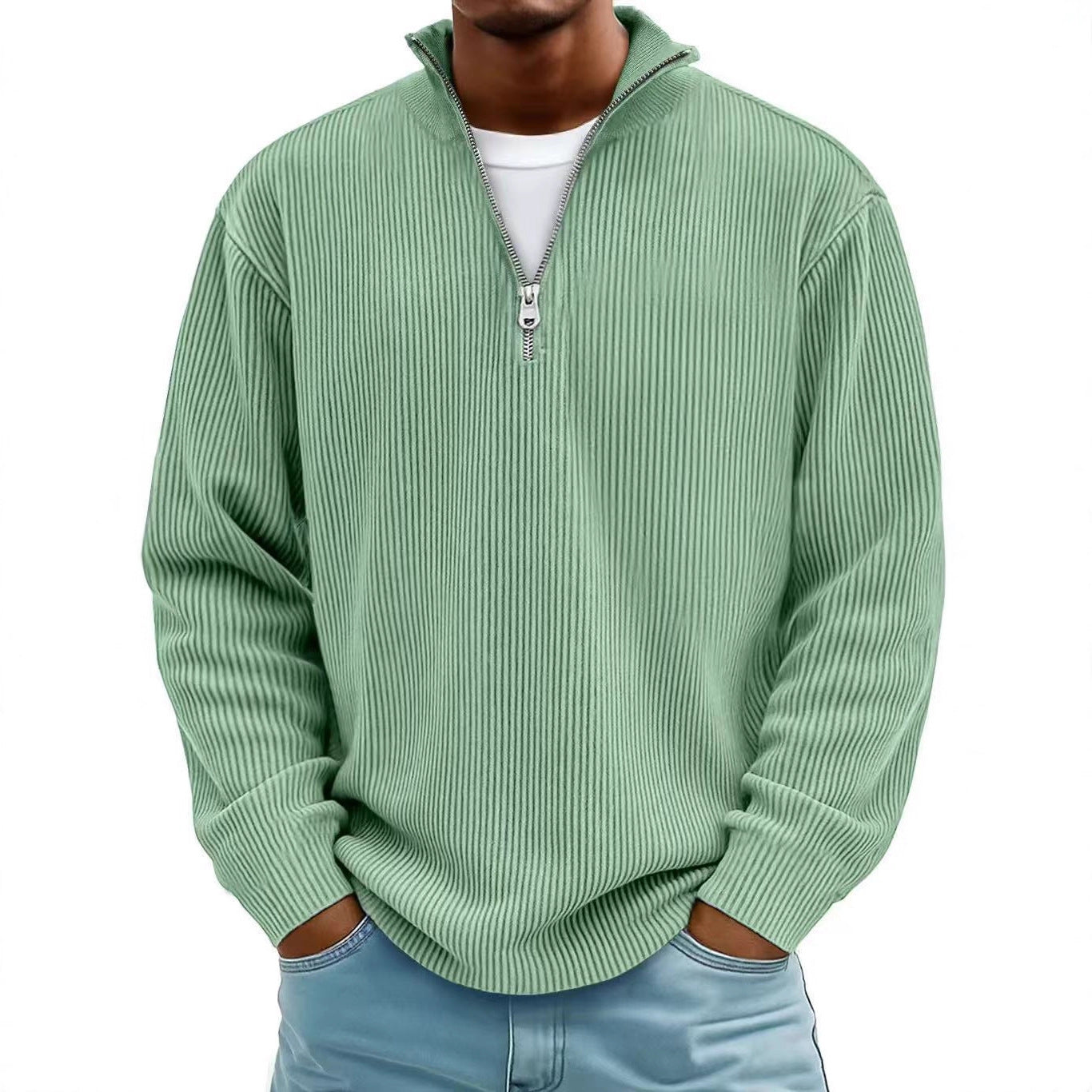 Corduroy Zipper Polo Sweatshirt